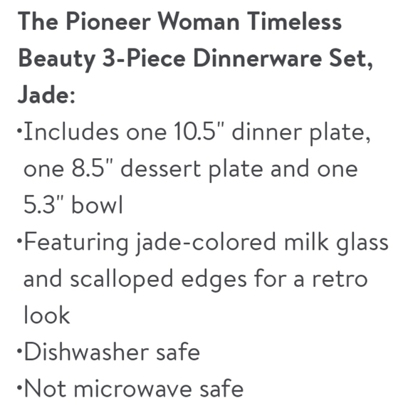 ❤️ New Pioneer Woman Timeless Beauty Jade 3- Piece Dinnerware Set - Picture 3 of 4